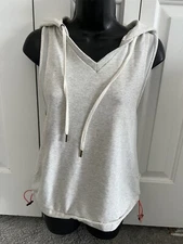 Hologram Hoodie Vest Tank Sleeveless Small Mesh Sides Gray Drawstring Waist