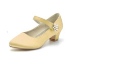Girl's Flower Girl Shoes Wedding Party Mary Jane Pearl Satin Round Toe Low Heel