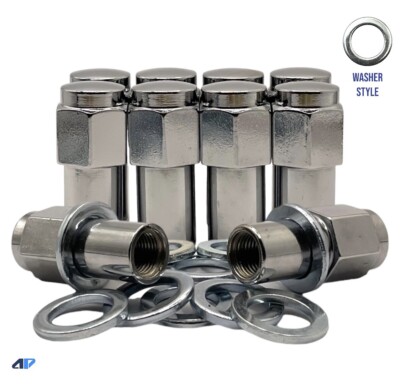 20 Chrome Flat Top Mag Lug Nuts 1/2-20 With Washers - .75 Shank, 13/16 Hex, Through-Hardened Steel