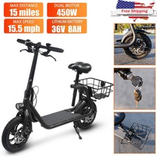 Adult Electric Scooter Folding 450W E-Scooter Commuter w/Seat Basket Moped Ebike