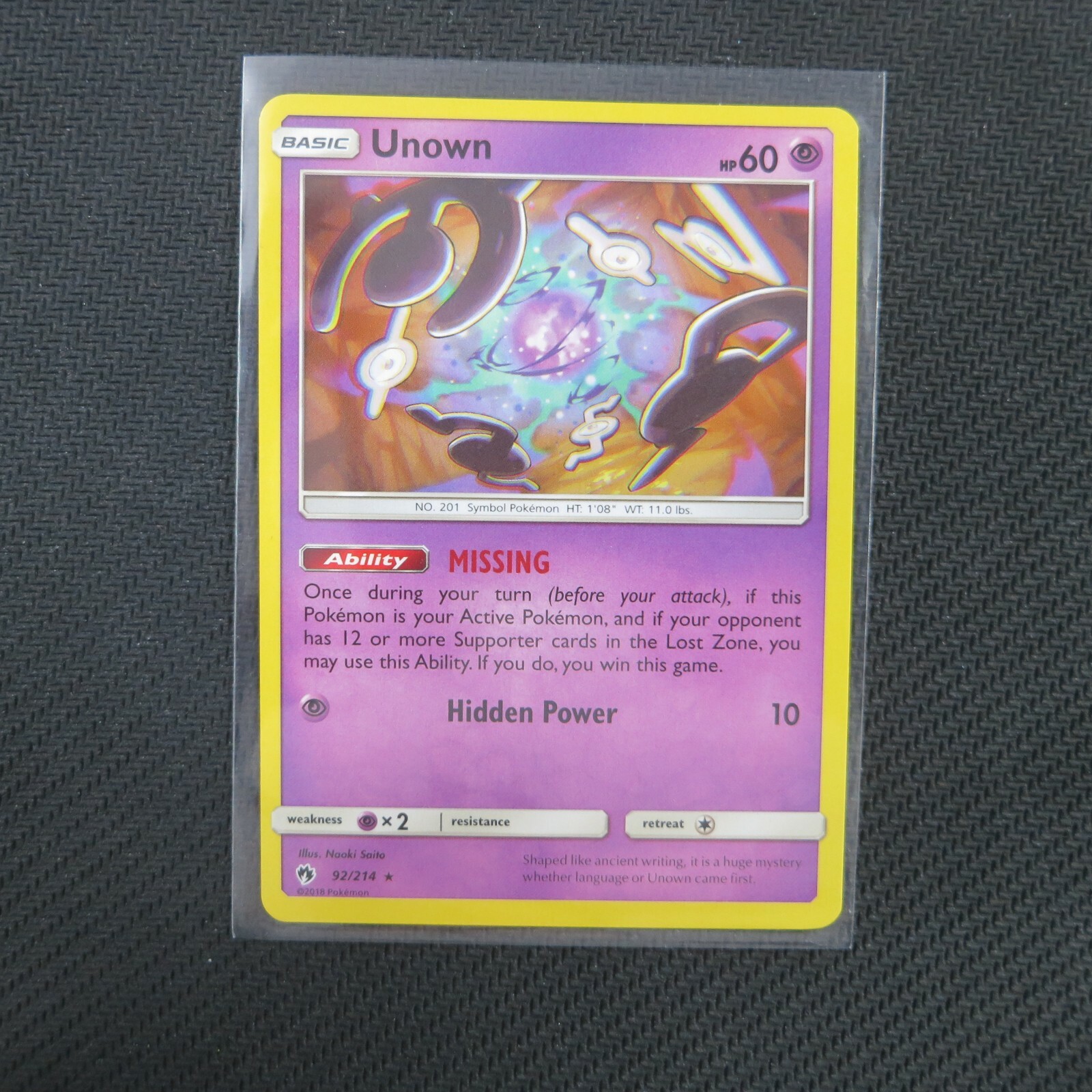 Unown 92/214 Rare Lost Thunder Pokemon Card TCG