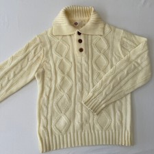 Vintage 70s Sears Kings Road Cable Knit Sweater Mens Large Cream Acrylic Chunky