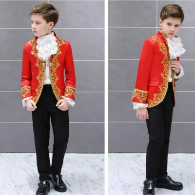 Jungen Kinder Stickerei Anzug Jacke Blazer Hose Retro Kostüm 2 Teile - Bild 1 von 4