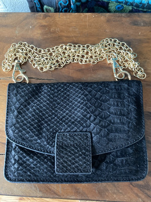 Urban Code London small black leather handbag shoulder bag gold chain long  strap UK