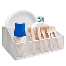 Paper Plate Holder for Countertop,Paper Plate Dispenser,Metal Silverware Cadd...