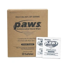 P.A.W.S. Ethyl Alcohol Scented Hand Sanitizing Wipe Individual Packet 100 Wipes