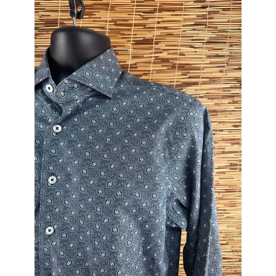 Camisa abotonada de algodón Pima manga larga geométrica azul Georg Roth para hombre talla M Foto 2 de 4