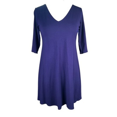 Eileen Fisher Navy V-Neck A-Line Dress XS | Quiet Luxury Classic Minimalist