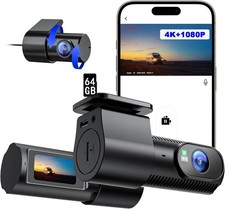 Dashcam Auto Vorne und Innen mit Akku 4K+1080P Dash Cam Nachtsicht mit 64GB