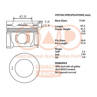 Complete Piston Series 100-52032 IAP QUALITY PARTS for Peugeot Citroën - Standard