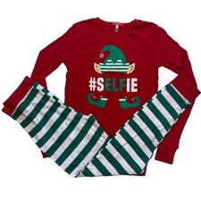 CHRISTMAS kid's size XL 14 16 Selfie elf red green holiday morning pajamas pjs