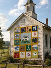 Vtg 70s Friendship Church Quilt Applique Folk Art Hand stitched Roanoke VA