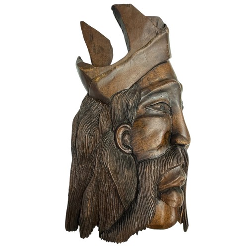 Hand Carved Wood Mask King Profile Brown Excellent Folk Art Plaque