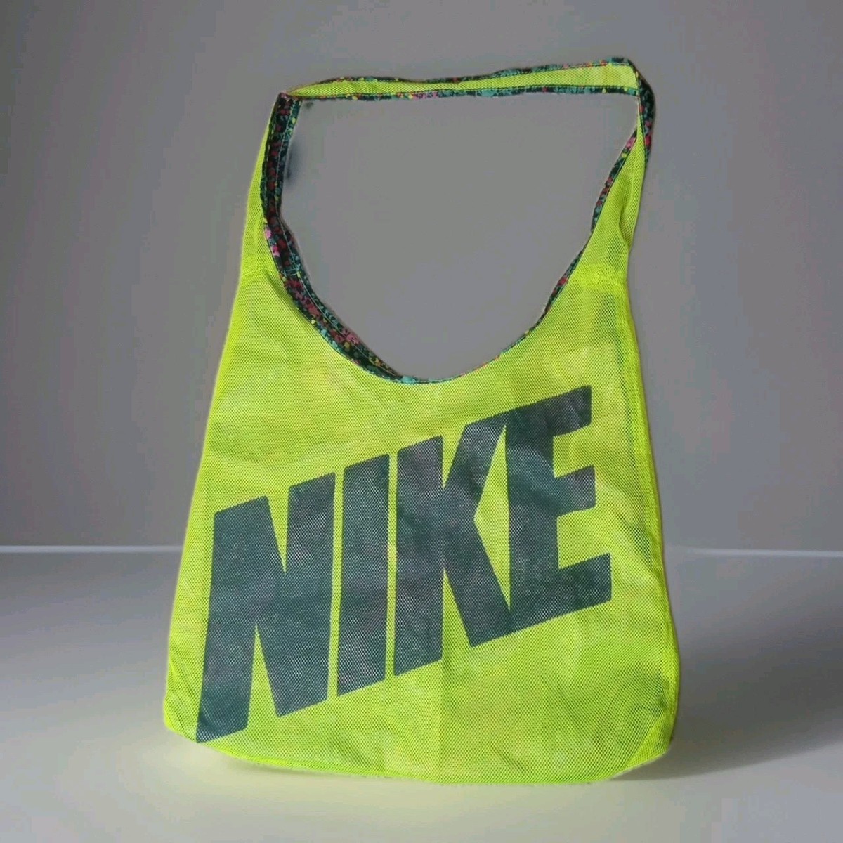 Nike Reversible Neon Yellow Floral Mesh Bag Tote Gym Travel Pool
