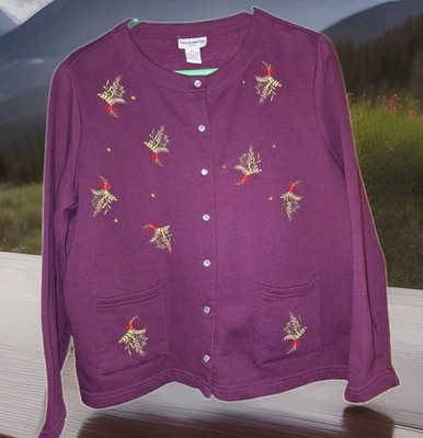 BRECKENRIDGE CARDIGAN WOMEN'S SIZE PL SWEATER PEARL SNAP FRONT EMBROIDERED 