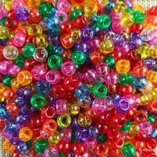 500 Pcs Pony Beads 6X9Mm Glitter Mixed Colors Plastic Beads Transparent Beads wi
