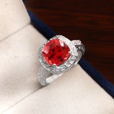 Flawless Orange Sapphire Cushion Gemstone 925Silver Handmade Gemstone Ring 9MM