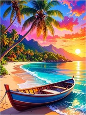 Tile Mural Tropical Beach Sunset Boat on Shore Kitchen Bathroom Wall Backsplash