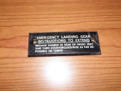Aircraft Emergency Gear Extension Placard