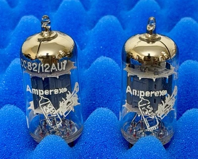 TWO Amperex ECC82 12AU7 Vacuum Tubes /Amplitrex Tested / Bugle Boy BIG Halo Gf3 - Image 1 of 4