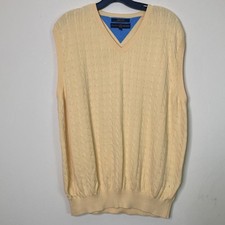 Tommy Hilfiger Golf Sweater Vest Mens Large Vintage Yellow Cotton Cable Knit