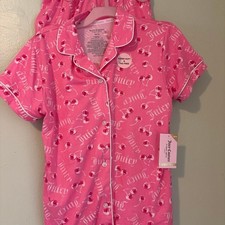 NWT Juicy Couture Girls Pink Cherry Gingham Pajama Set Size 10/12 Super Soft