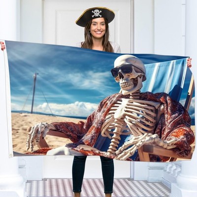 Pirate Flag   Jolly Roger Flag with Skeleton on the beach Doublesided Print  ...