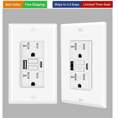 #ad 20A GFCI Outlet with USB PortsType A amp; C 4.8A 24W Total Output GFI Electric... $73.89