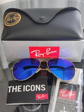 RAY-BAN RB3026, aviator sunglasses , Gold Frame/Large 62mm Dark Blue Lens