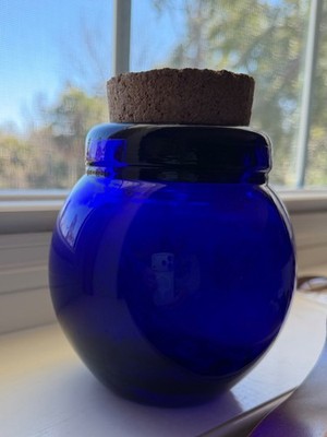 Cobalt Blue Thick Glass Apothecary Jar Cork Stopper Vessel Vase Container Urn