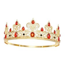 YOUlDIANZI King Crown for Men, Prince Diadem, Royal Medieval Cosplay Gold Red