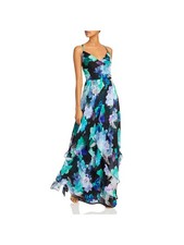 AQUA FORMAL Womens Fit + Flare Dress Black Spaghetti Strap Formal Chiffon Gown 0