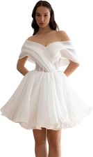 Organza Short Wedding Dresses Bride Gowns Off Shoulder Sweetheart Bridal Gowns