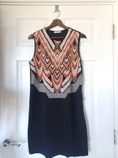 Zara Collection Aztec Print Dress Size L Sleeveless Black Orange Geo Stretch 