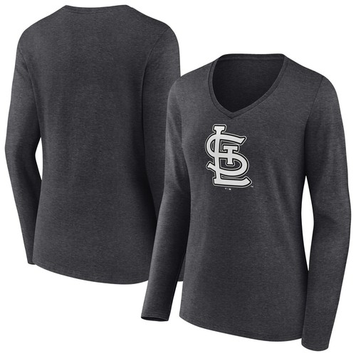Women's Charcoal St. Louis Cardinals Monochrome Long Sleeve V-Neck T-Shirt