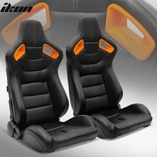 Universal 2 Adjust Racing Seat Dual Slider PU Carbon Leather Orange Bezel Stitch