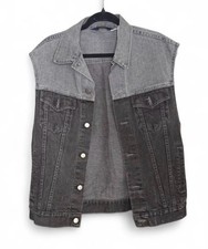 RARE 80s Wrangler Men's Two-Tone Denim Vest Black/Gray Button Front Size M