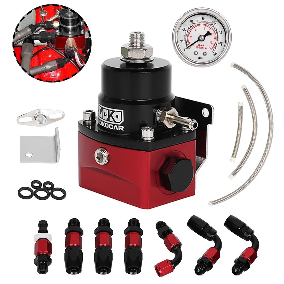 LokoCar Adjustable Fuel Pressure Regulator Kit Oil 0-100psi Gauge -6AN ...