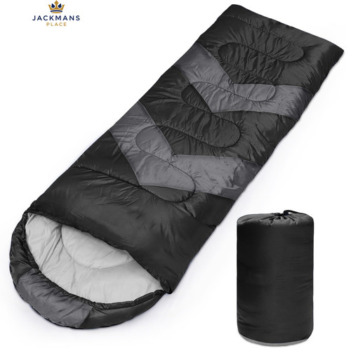 Tesmien Sleeping Bag for Adults, 3-4 Season Warm Weather 220x75cm, Black Grey