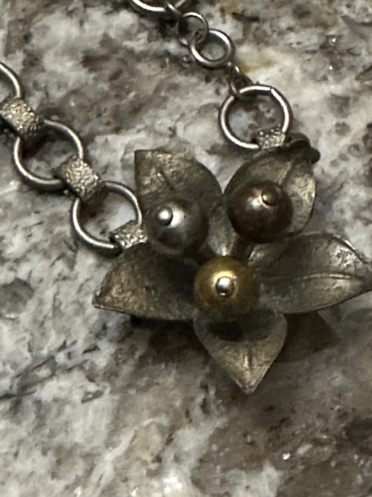 Unique, Silver Hammered Link Flowered Bracelet Wi… - image 10