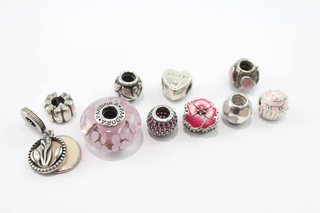 2 Pandora Sterling Silver Charms Glass Heart Stone Set Enamel x 10 (32g)