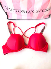 Victoria's Secret Swim Bombshell Push Up Bikini Top Shine Strap Logo Pink NWT
