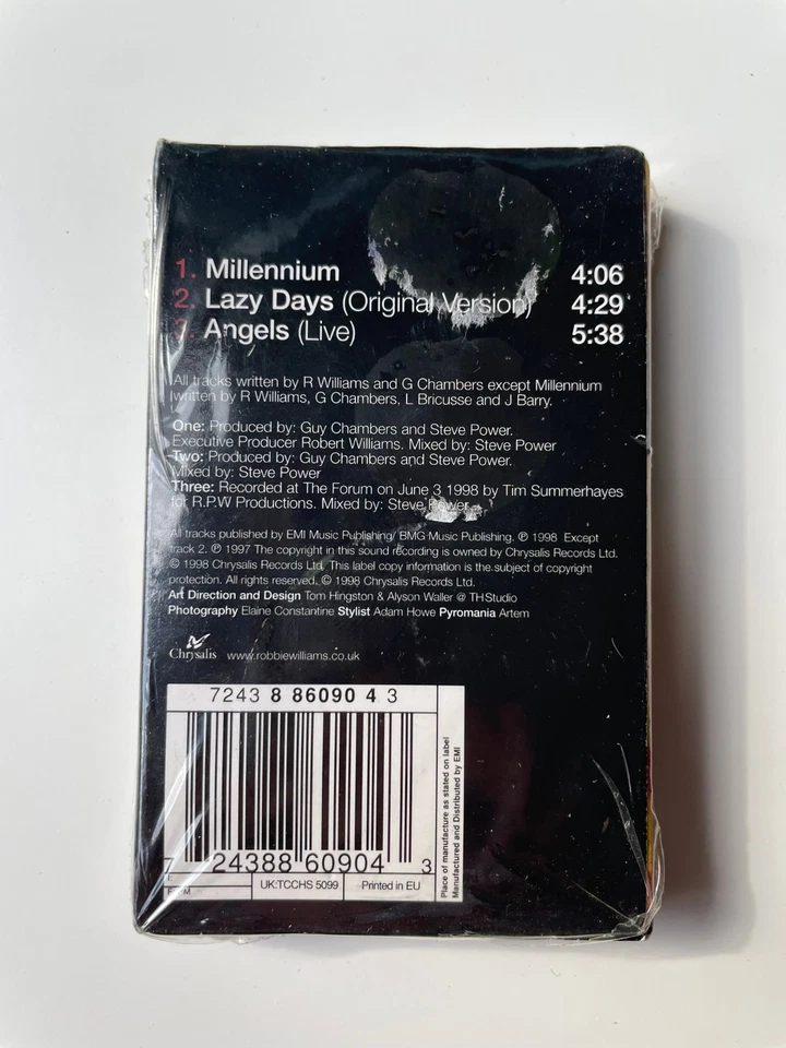 Robbie Williams, Millennium/Angels Cassette Tape single (Chrysalis, 1998) SEALED - Image 3 of 4