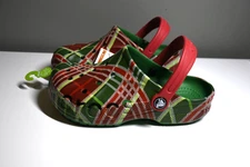 NWT Crocs Unisex Big Kid 5+ Size J3 Baya Holiday Plaid Clogs Red Green White