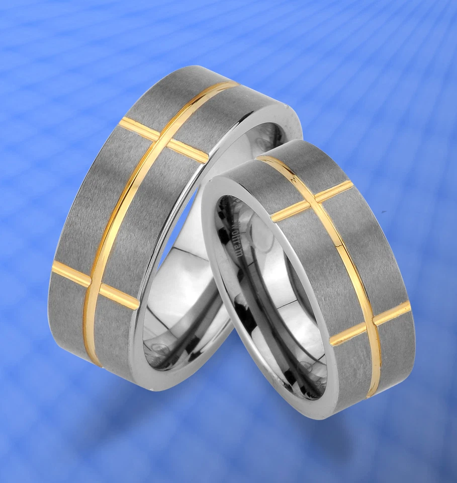 2 WOLFRAM TRAURINGE & GRAVUR GRATIS , mit IP GOLD Platierung  JW25 - Bild 1 von 1