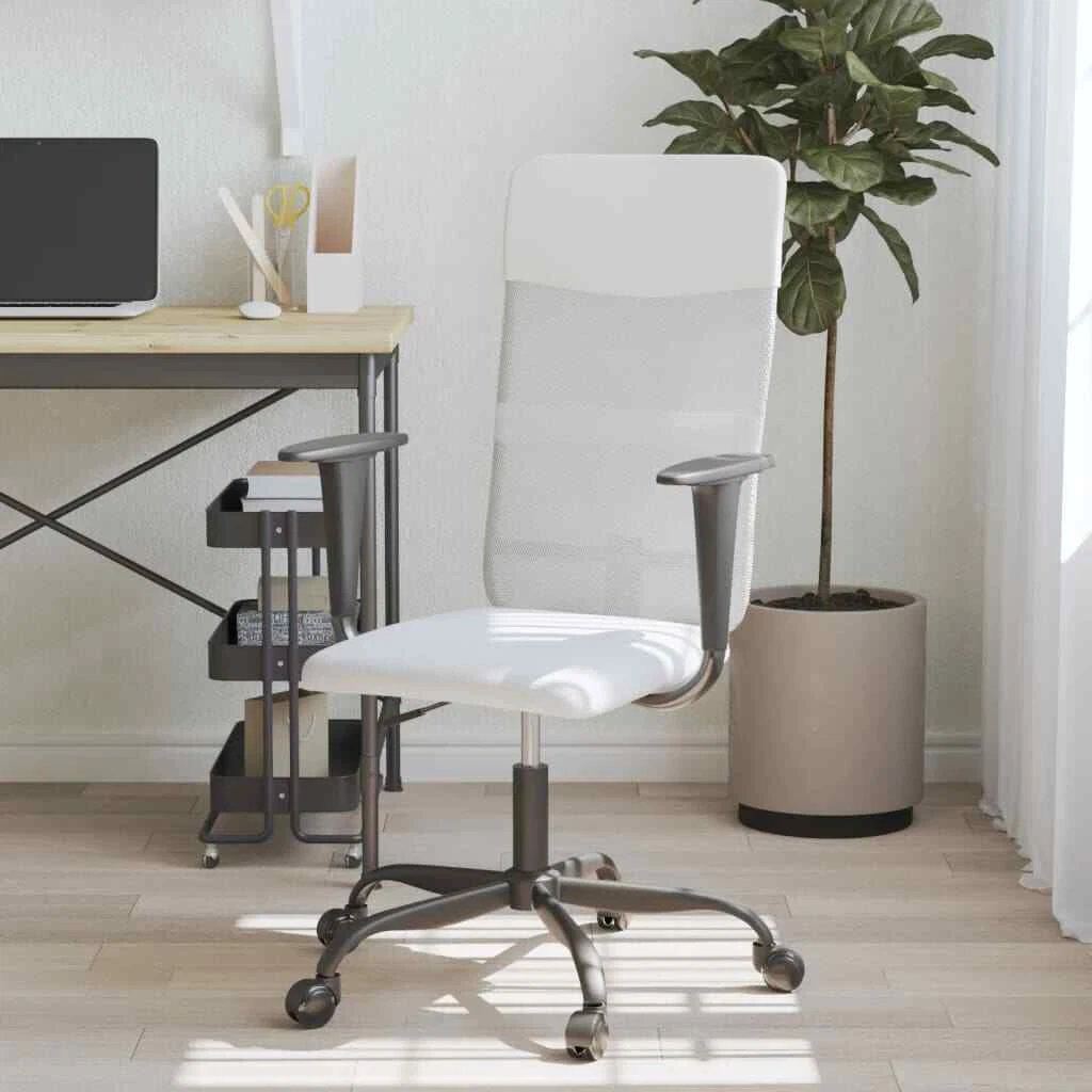 vidaXL Office Chair Height Adjustable White Mesh Fabric and Faux
