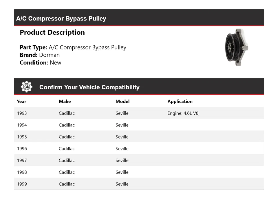Polia de desvio para compressor A/C Cadillac Sevilha Dorman 1993-1999 1994 1995 - Imagem 2 de 4