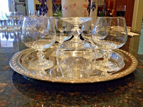 Vintage Bohemian Crystal Brandy Snifters & Cordial Stemware Sets - Picture 6 of 19