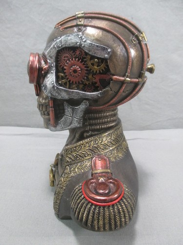 Veronese STEAMPUNK SKULL BUST SOLDIER IN UNIFORM w/ Trinket Box 2015 - Picture 7 of 8