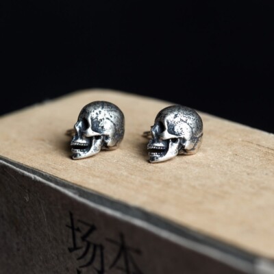 925 Sterling Silver Halloween Half Skull Ear Stud Earrings Gothic Punk Hip Hop